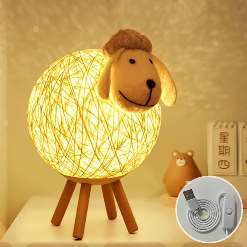 Luce Notturna A Led, Lampada Da Comodino In Rattan A Forma Di Pecora, Proiettore Di Luce Notturna Per Bambini, Luce Notturna A Led Per Camera Da Letto, Cameretta Dei Bambini, Soggiorno, Regalo, Interr