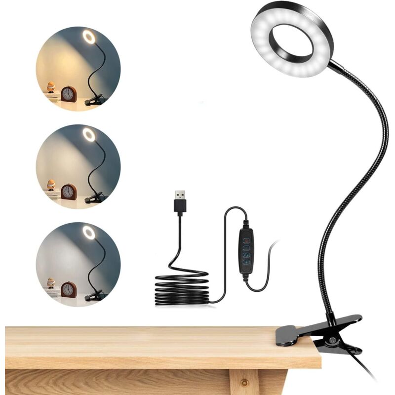 7w Klemm-schreibtischlampe Mit 48 Leds, 360° Flexibel, Mit 3 Lichtmodi, Ideal Zum Lernen Und Arbeiten, Usb-betrieben.