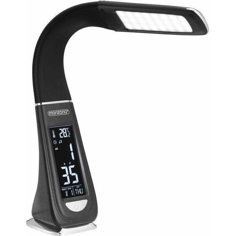 4-in-1 Multifunktionale Led-schreibtischlampe Schwarz/weiß Mit Kalender, Uhr Und Thermometer – Tischlampe Für Zuhause, Wohnzimmer, Schwarz