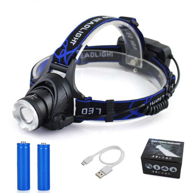 Faro Frontale, Wiederaufladbare Led-stirnlampe, 10000lm Stirnlampe Mit 3 Lichtmodi, Usb-kabel, 2 X 18650 Batterien Mit Ladeanzeige Für Camping/angeln/klettern
