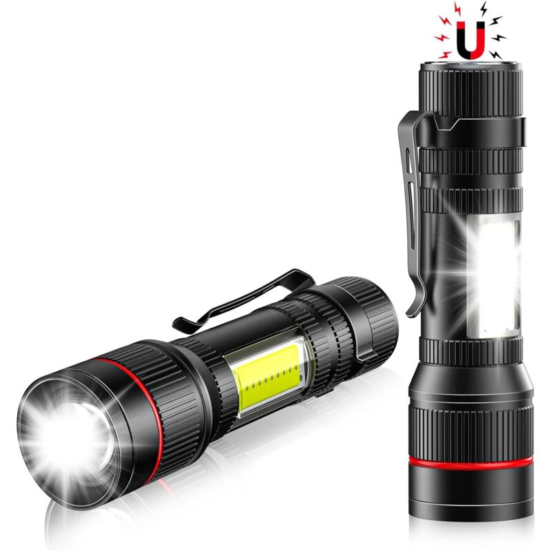 2er-set Kleine Led-taschenlampen, Eine Magnetisch Und Eine Cob, Mini Usb-aufladbare Taschenlampen Mit Stahlclip, 3 Modi, Wasserdicht Für Camping.