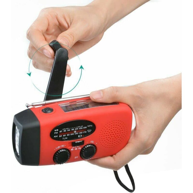 Tragbares Solarradio, Handbetriebenes Am/fm/noaa-radio, Notfall-wetterradio Mit 3-led-taschenlampe Und Telefonladegerät Für Wandern Und Camping (2000 Mah)