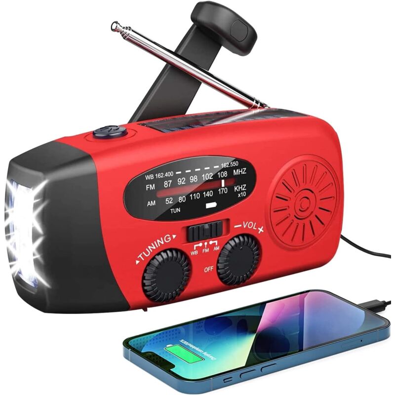 Tragbares Solar-radio, Am/fm/noaa-radio Mit Kurbel Und Selbstversorgung, Wetterradio Mit Dynamo, Notfallgerät Mit 3-led-taschenlampe Und Telefonladegerät Für Wandern Und Camping.