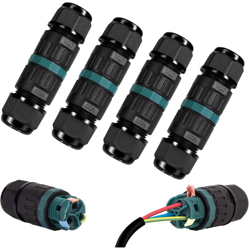 Wasserdichte Abzweigdose Ip68 – 4er-set 2-poliger Elektrikverbinder – Außenverkabelung Für Ø9-12 Mm – Spannung Bis 450v