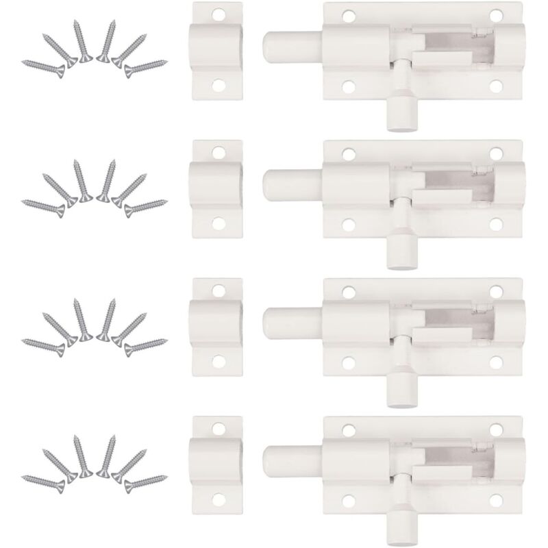 4 Stück Türschloss, Innentürschloss Mit 24 Schrauben, Riegel Für Schiebetür, Türriegel, Federverschluss, Schieberiegel, Für Gartentor, Gartenhaus, Wc (weiß)