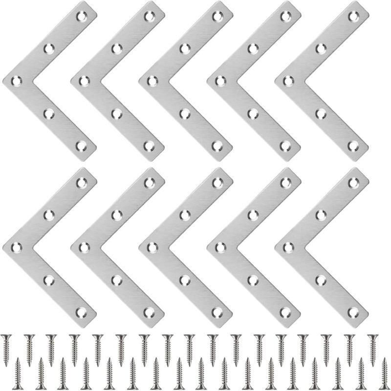 10 Stück Flache Winkelverbinder L-förmige Metall-eckverbinder + 50 Schrauben Edelstahl-winkelverbinder Flache Befestigungswinkel 80x80x15mm Für Möbelfixierung Tischler Stühle