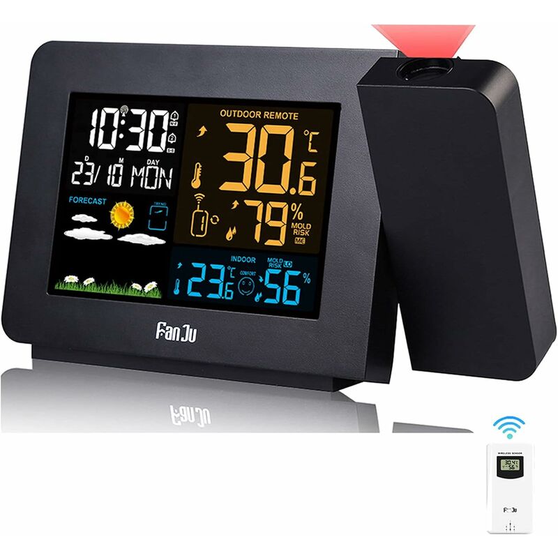Drahtlose Wetterstation Mit Thermometer Und Hygrometer, Projektions-wetteruhr, Innen-/außenthermometer Mit Funksteuerung Rcc, Dualer Wecker
