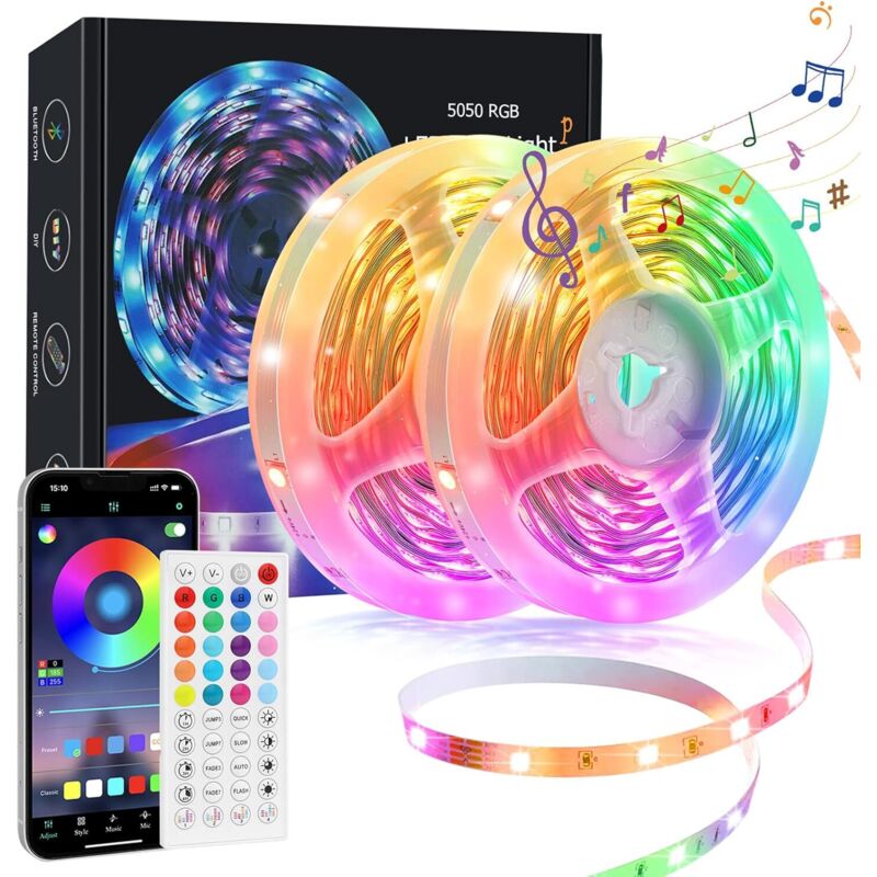 Led-strip 20m, Mehrfarbiger Led-strip 5050 Rgb, Fernbedienung, Musik-synchronisation, Heller Led-strip-kit, Led-band Für Halloween, Weihnachten, Heimdisko, Küche, Hochzeit, Party [energieeffizienzklas