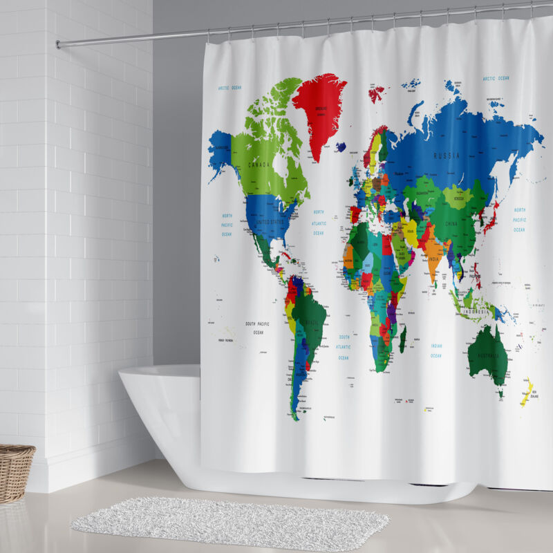 Duschvorhang Weltkarte 180x200, Geografie Länder Hauptstädte Bunter Duschvorhang Wasserdichter Sichtschutz Duschvorhang Für Kinder Waschbarer Polyester-badevorhang Mit Haken