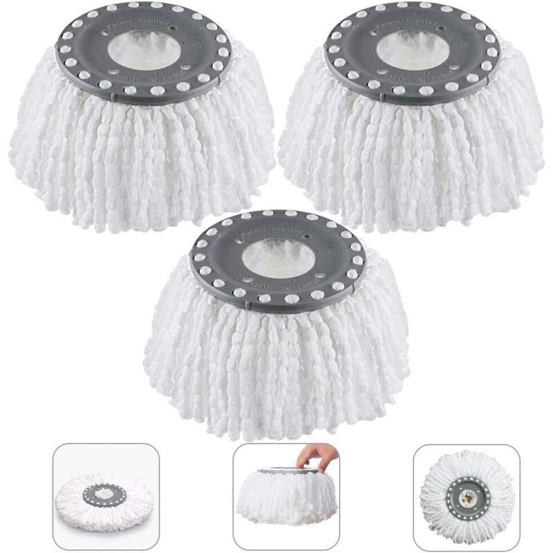3-teiliges Mikrofaserset Für Besenköpfe, Ersatz-besenköpfe, Runde Besenköpfe Mit 360°-drehung Für Rotierende Besen (durchmesser 16 Cm)