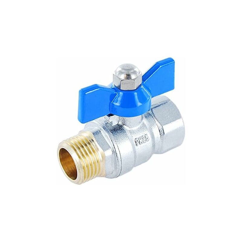 Vollbohriges Messing-kugelventil 1/2", Außengewinde X Innengewinde, Mit Schmetterlingsgriff Dn15
