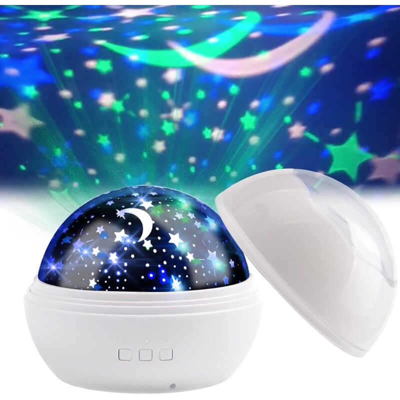 Nachtlicht Für Kinder Mit Sternen Und Ozean, 360° Drehbarer Projektor, 8 Farbmodi, Ideal Für Schlafzimmer, Geburtstagsfeiern, Weihnachtsgeschenk, Farbe Weiß.