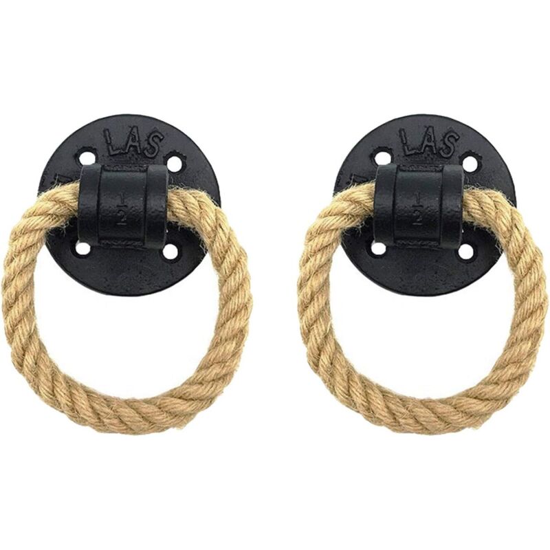 2er-set Vintage-eisen-griffe Mit Hanfseil - Wandbefestigung - Zugring Für Schrank, Schublade, Tür, Kommode - Möbelzubehör