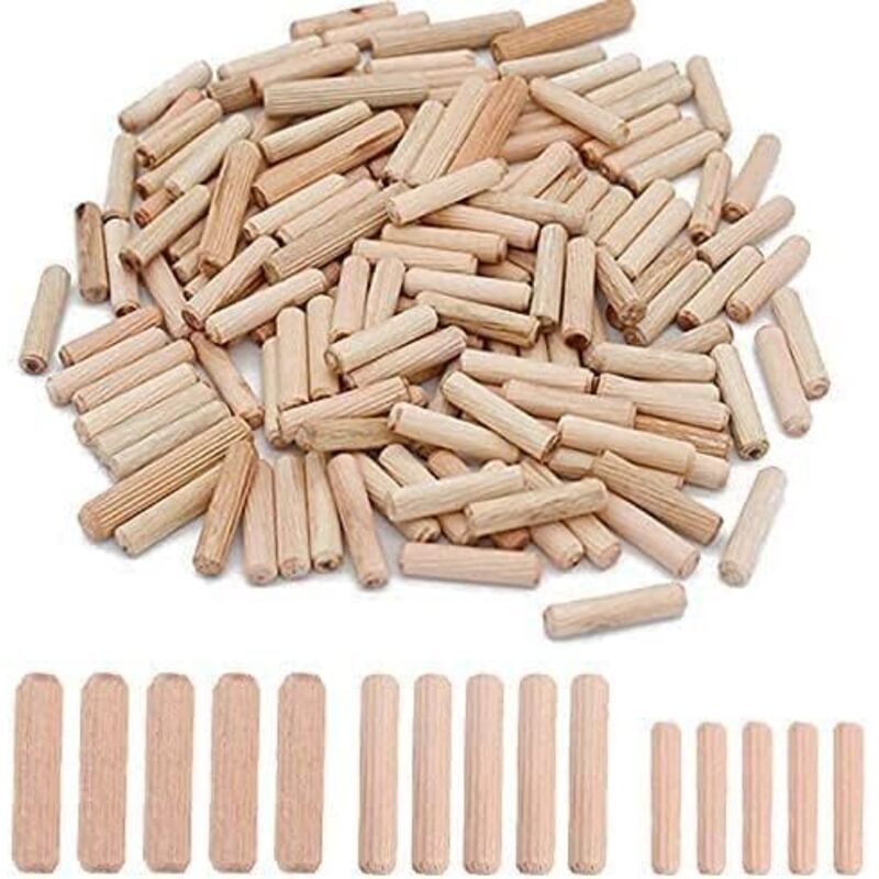 Set Aus 300 Massivholz-dübeln Aus Buche – Größen 6 Mm, 8 Mm, 10 Mm – Für Möbelmontage Und Tischlerei – Zylindrische Dübel Mit Nuten - 300 Stk.