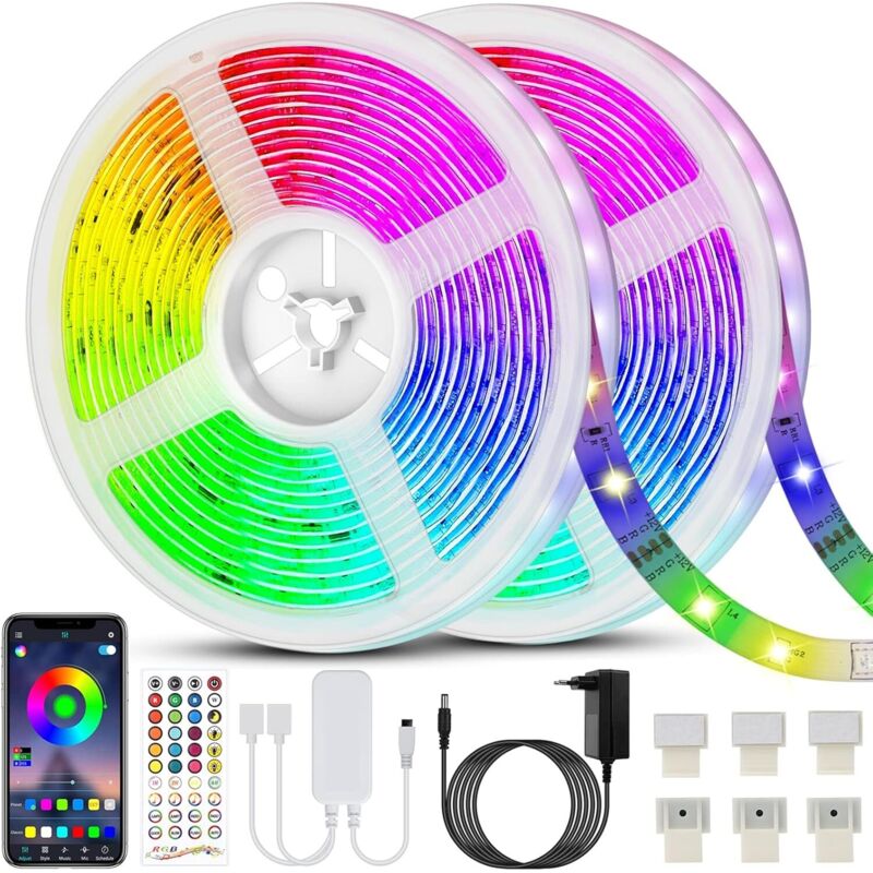 20 M Rgb Led-streifen 5050, 16 Millionen Farben, 40-tasten-fernbedienung, Musikmodus Mit Integriertem Mikrofon, Innendekoration