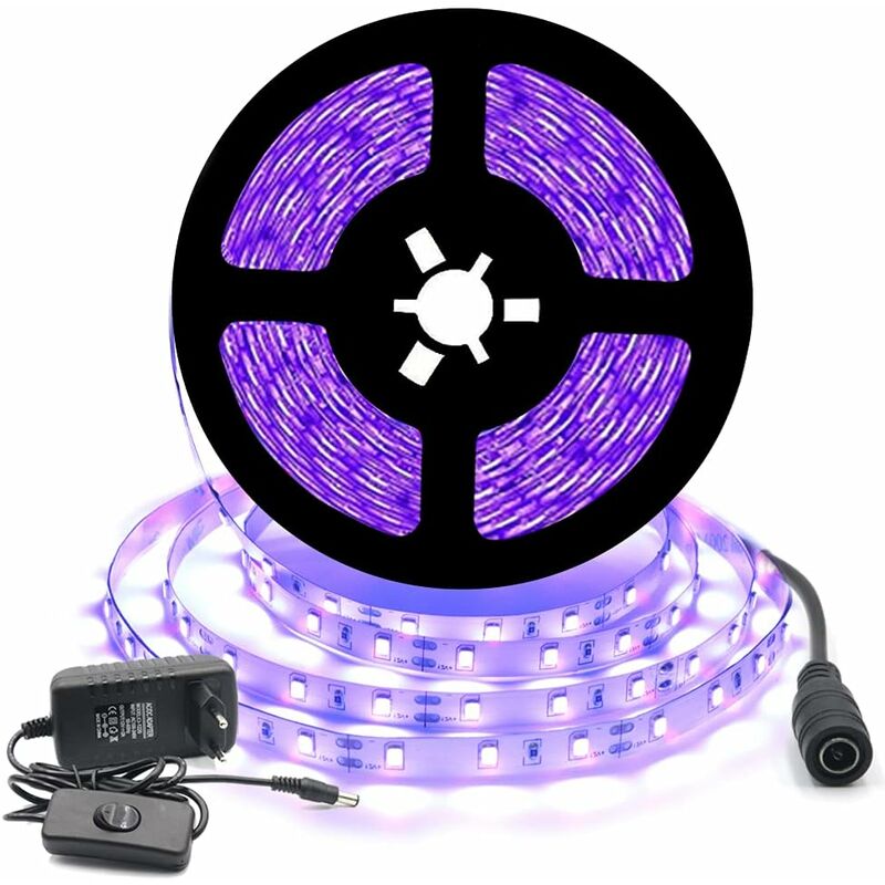 12v Set Mit Flexiblem Uv-schwarzem Led-streifen, 5m, 300 Leds, Ip20, 300 Leds Smd2835, Violetter Streifen Mit Transformator/netzteil, Für Innendekoration, Festivals, Weihnachten