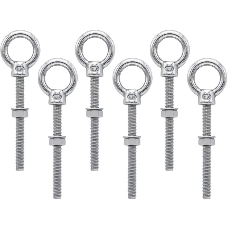 Edelstahl-ringschraube M6 Aus Edelstahl 304 – Länge 91 Mm – 6er-pack – Sichere Befestigung Für Baustellen Und Außenbereiche