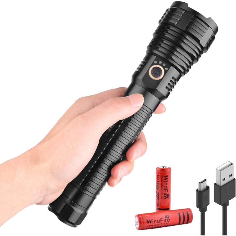 Xhp70 Leistungsstarke Led-taschenlampe, Superhelle Wiederaufladbare Taschenlampe Mit 10.000 Lumen, Zoombar, 5 Modi, Taktische Wasserdichte Taschenlampe Für Camping, Outdoor, Notfälle Oder