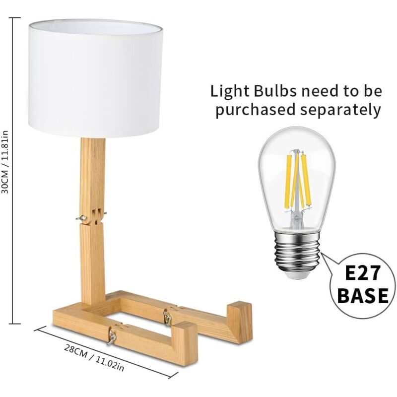 Kreativer, Verstellbarer Roboter-schreibtischlampe Mit Buchstütze, Nachttischlampe Aus Holz Mit Stoffschirm, E27-sockel Für Dekorative Beleuchtung [energieeffizienzklasse A] Npterbl