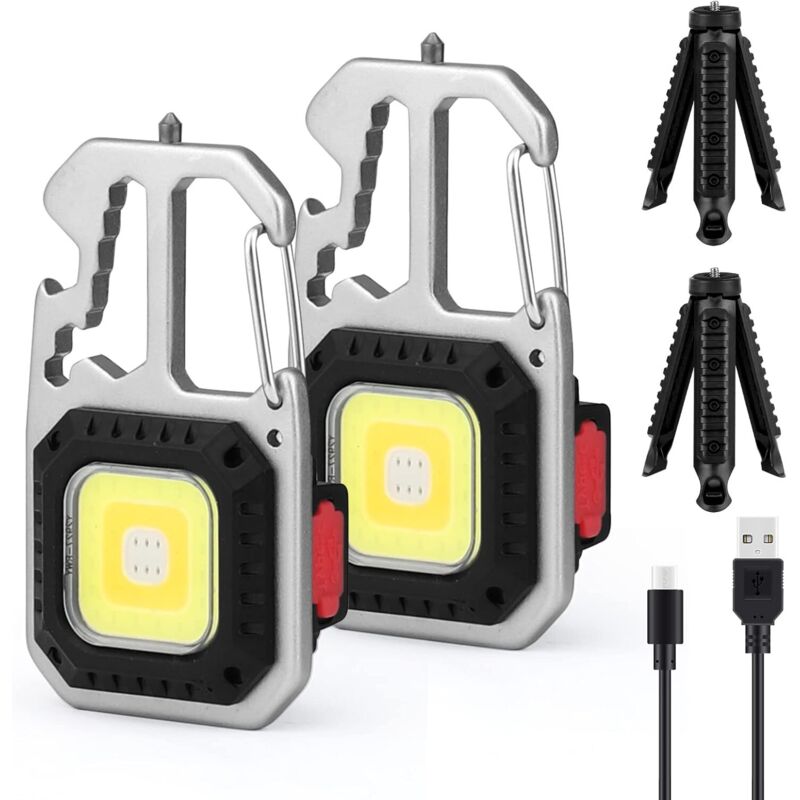 Tragbare Mini-arbeitsleuchten, Wasserdichte Wiederaufladbare Schlüsselanhänger-taschenlampe, Inspektionsleuchten Mit Magnetischem Sockel Für Camping (2 Stück + Halterung)