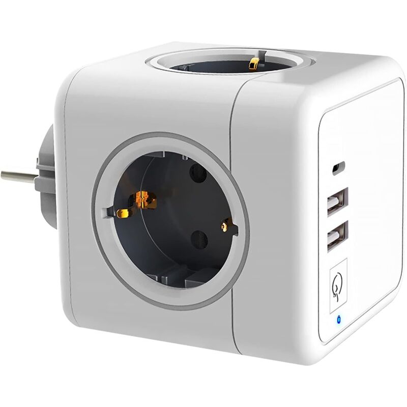 Würfel-wandsteckdose Mit 4 Steckplätzen 16a – 2 Usb-a-ports + 1 Usb-c-port (max. 3,1 A) – Überspannungsschutz 350 Joule – Kompakt 7,5x7,5x11,5 Cm