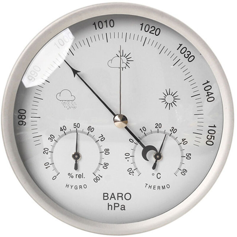 Analoge Wetterstation Aus Edelstahl Ø133mm – Barometer 960-1060 Hpa – Thermometer -20°c Bis 50°c – Hygrometer 20 Bis 98 % Rf