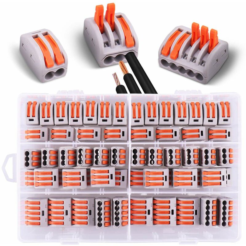 60 Stück Elektrische Steckverbinder Mit Hebelbedienung, 30 Stk. 2-polig, 20 Stk. 3-polig, 10 Stk. 5-polig, Weiß, Orange