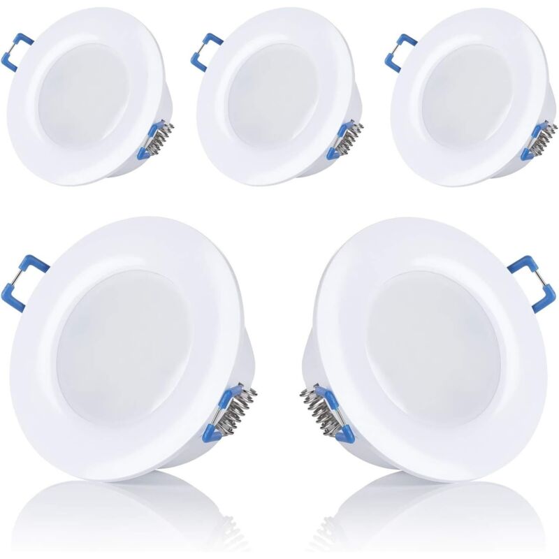Set Aus 5 Led-einbaustrahlern Für Badezimmer, Ip44, 230 V, Ultradünn, 5 W, Erhältlich In Warmweiß Und Kaltweiß, Rund, Weiß, Für Badezimmer, Ausschnittdurchmesser: 75–80 Mm [energieklasse]