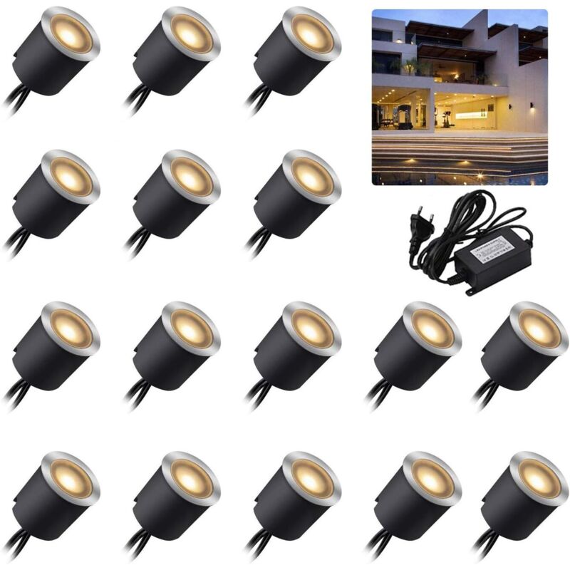 16er-pack Einbau-led-spots - 12v - Warmweiß - Ip67 - Wasserdicht - 0,6w - Durchmesser: 32mm - Für Innen- Und Außenbereich - 2800k - Warmweiß