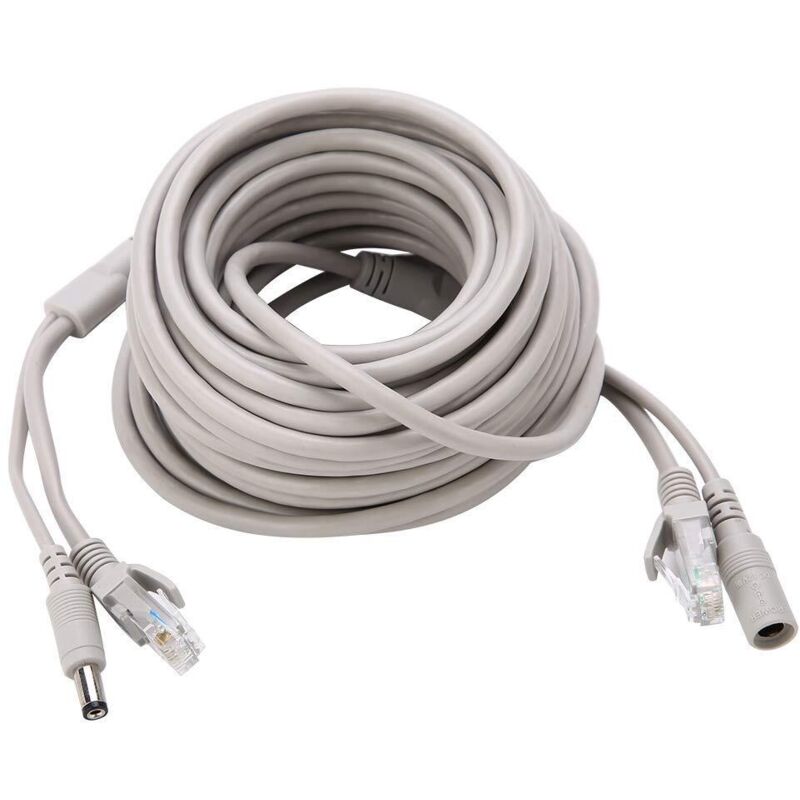 15 M Videoüberwachungskabel – Cat-5-kabel Mit Rj45-stecker – 2,1 Mm Stromversorgung – Kompatibel Mit Ip-kameras Und Nvr-systemen