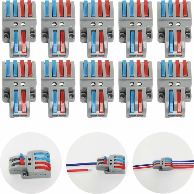 10er-pack Automatische Elektrische Anschlussklemmen Aus Nylon Pa66, Flammhemmend, 2 Eingänge 4 Ausgänge, Kompatibel Von 0,08 Bis 4 Mm²