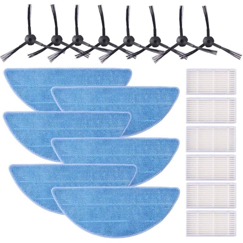 Hepa-filter-set Für Zaco V5s Pro, Zaco V5x, Ilife V5s V5 V3s V3 Pro, Seitenbürsten Und Reinigungstücher (6 Filter, 6 Reinigungstücher Und 8 Seitenbürsten)