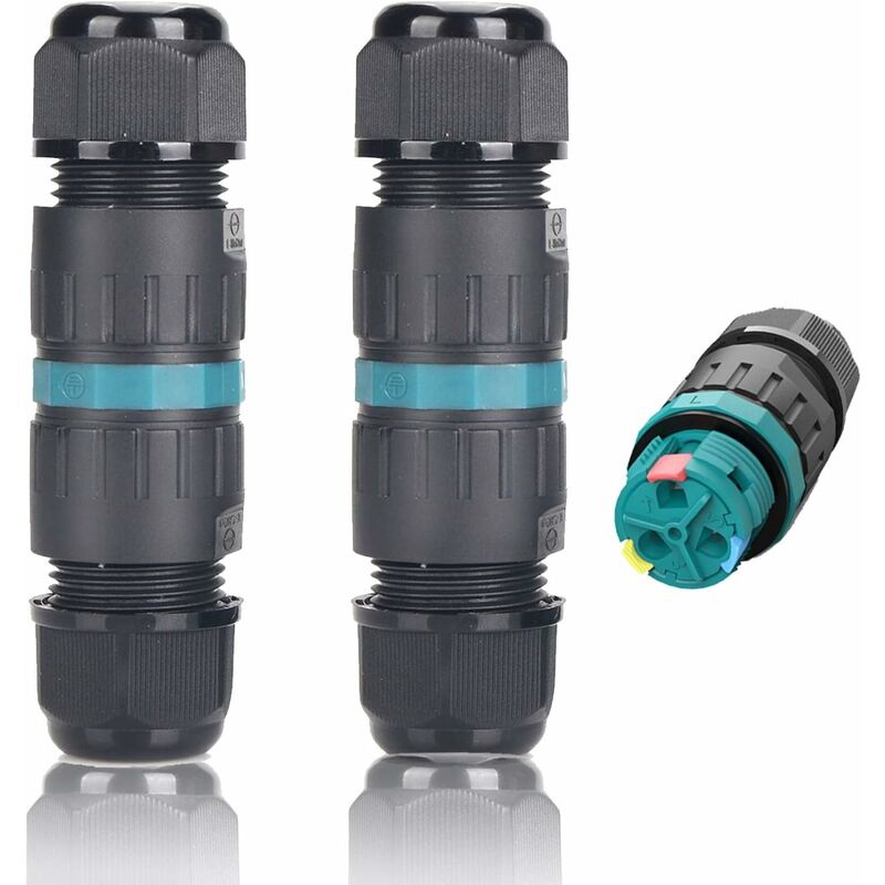 Set Mit 2 Wasserdichten Ip68-steckverbindern Für Kabel, Ø5mm-ø9mm, Tüv-zertifiziert, 3-poliger Elektrischer Außenanschluss, Muffe Für Garten, 2-wege-bodenanschluss