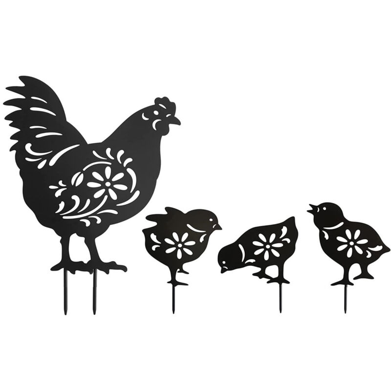 Set Aus 4 Teilen Huhn- Und Hähnchenfiguren Aus Acryl, Dekoration, Tier-silhouette Gartendekoration