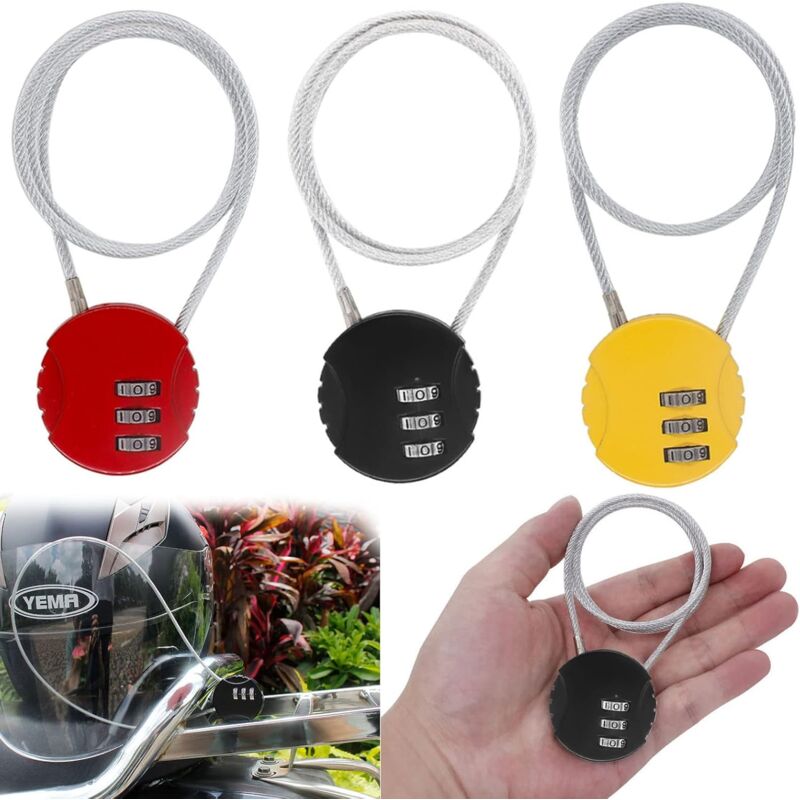 3-stelliges Zahlenschloss – 3er-pack Helmschlösser – 50 Cm Stahlseil – Für Fahrräder, Gepäck Und Kinderwagen