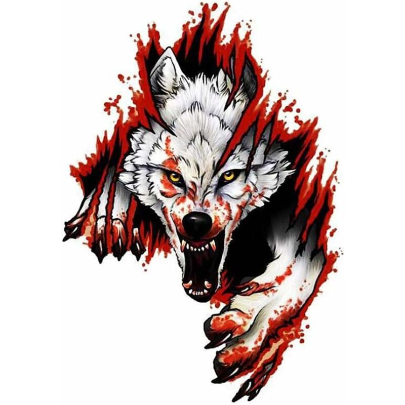 3d Wolfkopf-aufkleber, 3d Autoaufkleber, Wütender Wolf, Lustiges Motorrad-zubehör, Aus Pvc, 18 X 25 Cm