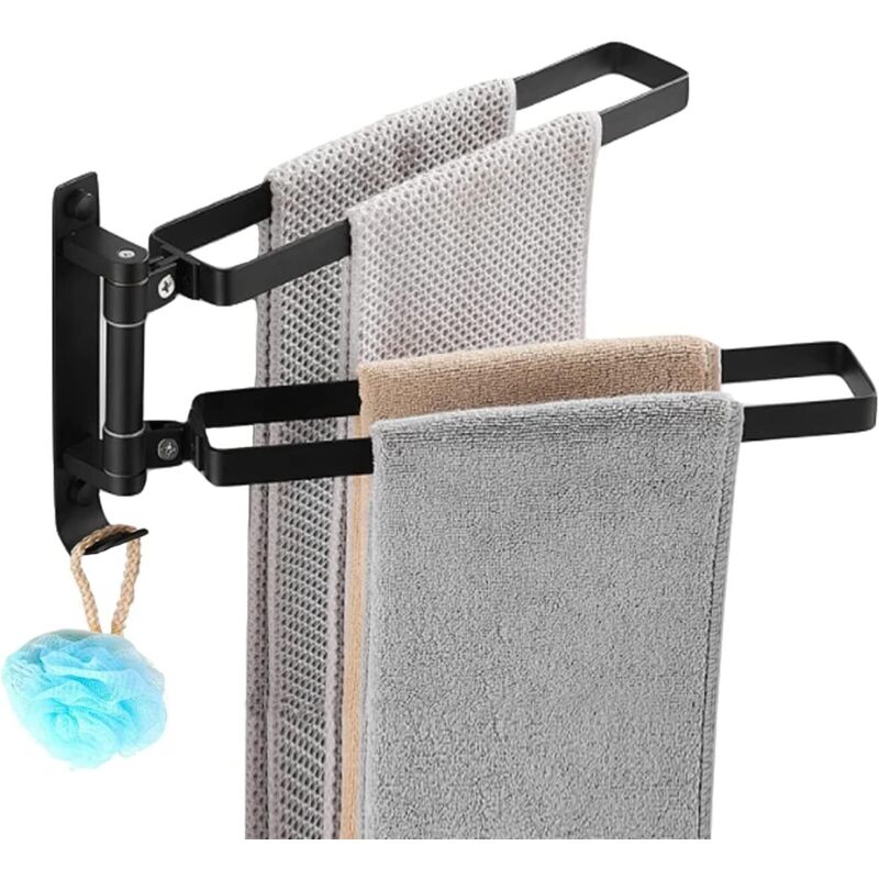 Lochfreier Badetuchhalter, Wandmontiert, Aus 304 Edelstahl Mit Zwei Drehbaren Stangen.