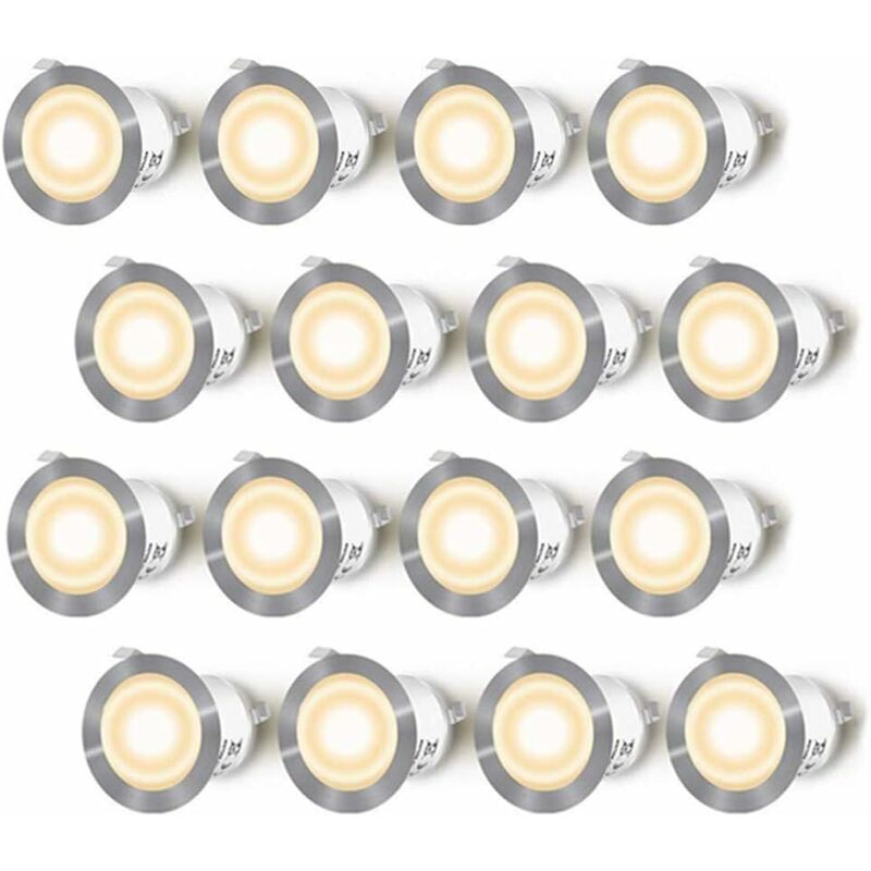 Set Aus 16 Wasserdichten Led-einbaustrahlern Ip67 – Warmweißes Licht 2700k – Für Holz- Und Betonterrassen – Belastbar Bis Zu 100 Kg - Dc12v