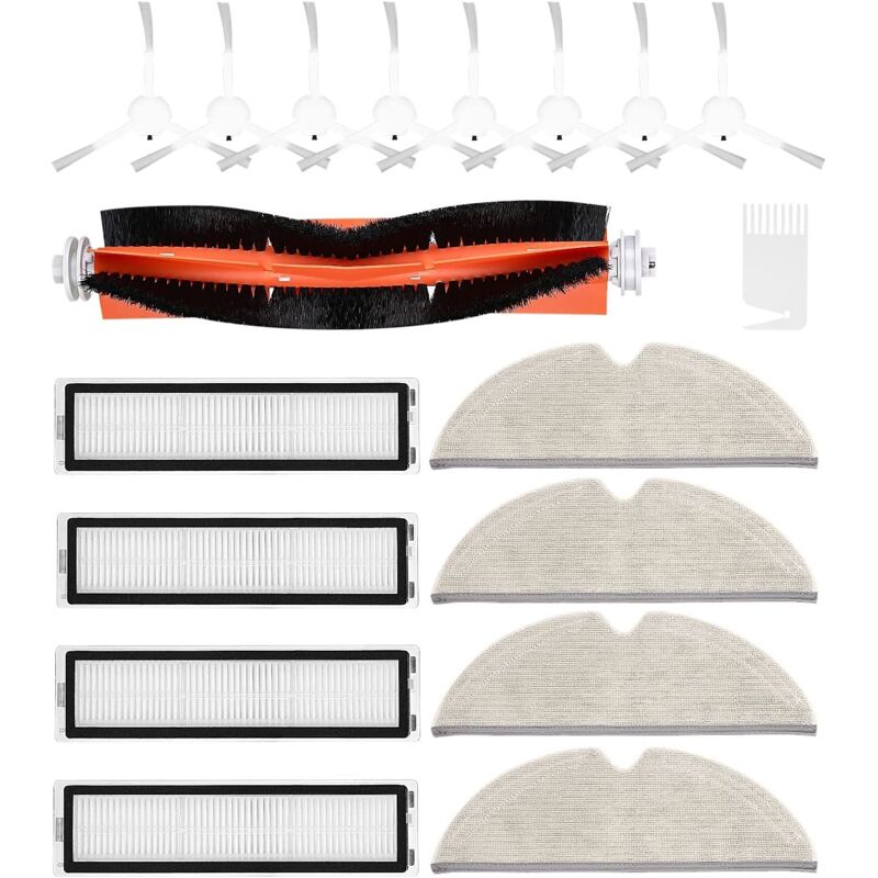 Zubehör Und Ersatzteile Für Dreame D9, D9 Max, D9 Pro, L10 Pro Staubsauger, 19 Abnehmbare Teile, Darunter 1 Hauptbürste, 8 Seitenbürsten, 4 Filter, 4 Wischtücher, 2 Reinigungsbürsten.