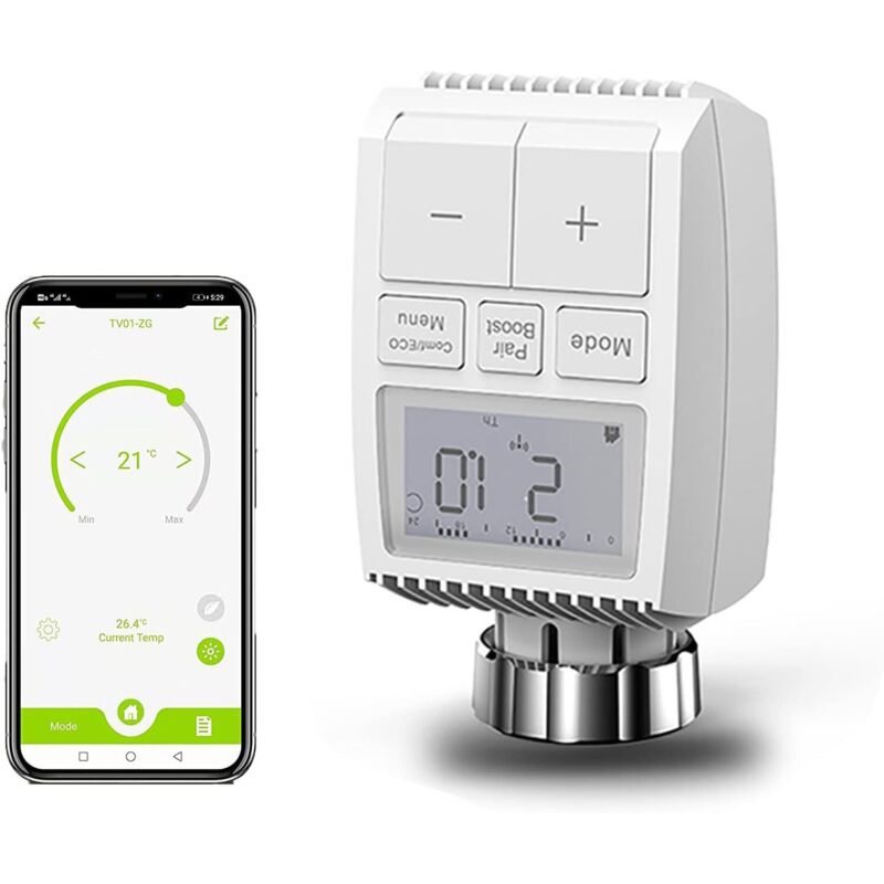 Thermostatventil Für Heizkörper Mit Wi-fi-verbindung – Kompatibel Mit Alexa Und Google Home – Programmierbar Mit Fenstererkennung – Helles Lcd-display