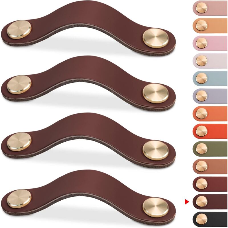 Set Aus 4 Dunkelbraunen Ledergriffen Für Möbel – Lochabstand 96 Mm – Einfache Installation Mit Enthaltenen Schrauben – Vintage-design Für Schränke Und Schubladen