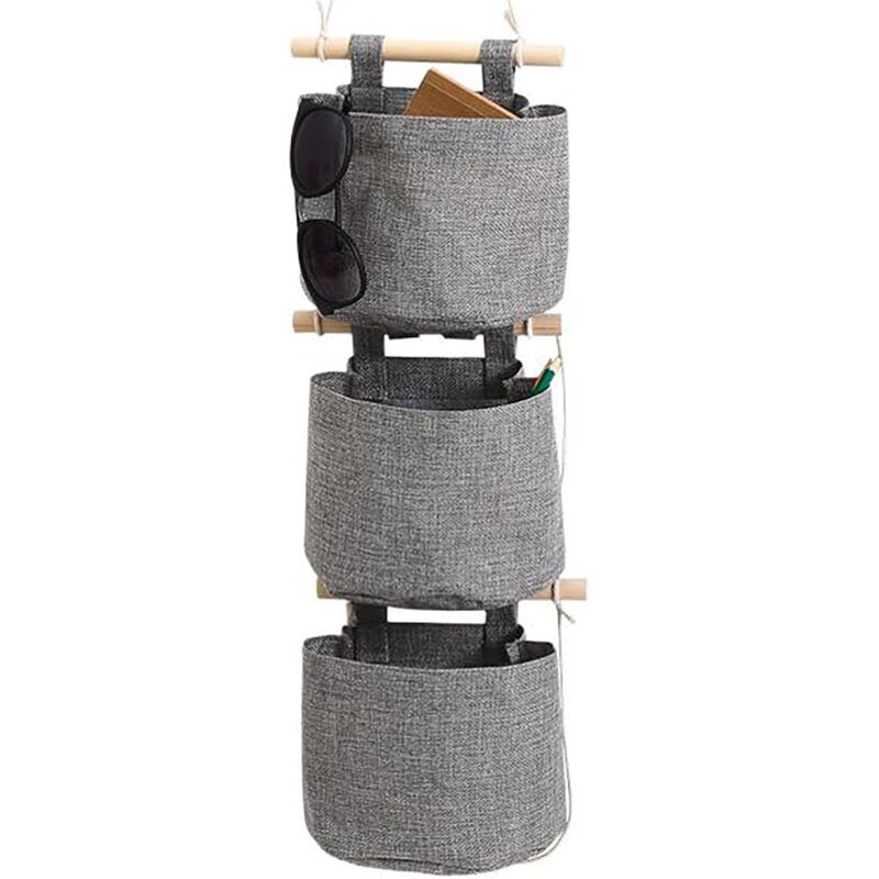Aufhängetasche Mit Fächern, 3-lagiger Wandorganizer Aus Baumwolle Und Leinen Für Schlafzimmer Und Badezimmer.