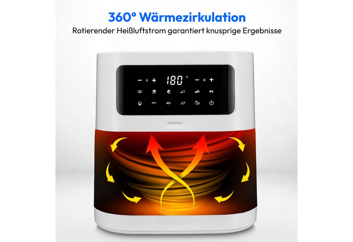 Medion® Heißluftfritteuse MD11740 E40 XL, 2000 W, digitales Bedienfeld, 9 Automatikprogramme
