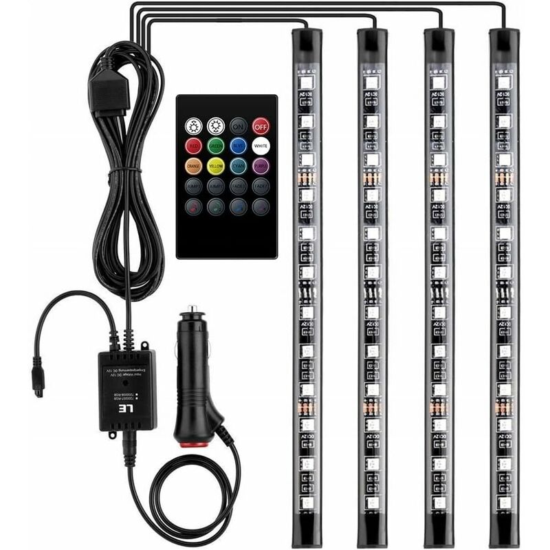 Innenbeleuchtung Für Autos 12v – Set Aus 4 Rgb-led-streifen, 3m – Fernbedienung – Wasserdichte Beleuchtung Für Zigarettenanzünder