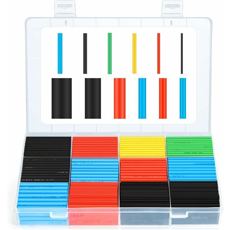 Schrumpfschlauch, 560 Stück Schrumpfschlauch-set Im Verhältnis 2:1, Elektrischer Isolier-kabelschrumpfschlauch-kit Mit Box (5 Farben / 12 Größen)