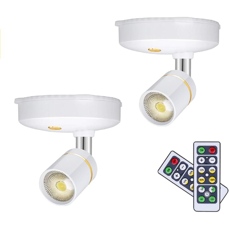 Set Aus 2 Kabellosen Mini-strahlern Mit Batterie, Dimmbar, Mit Fernbedienung, Für Innenbilder, Überall Anzubringen
