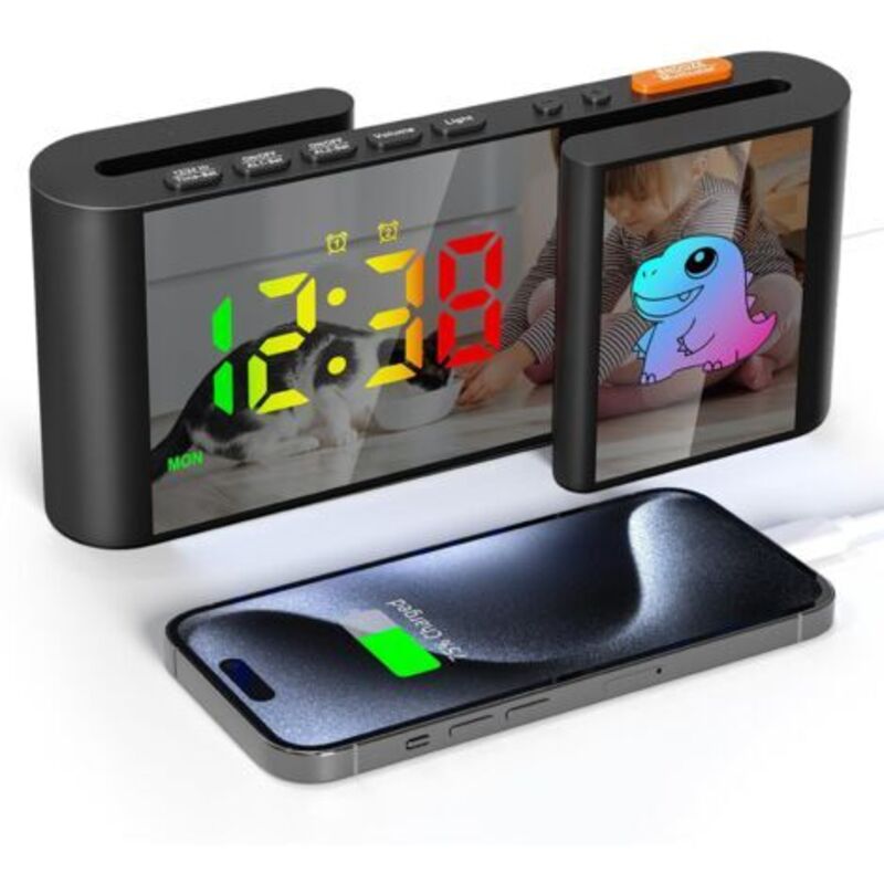 Digitaler Wecker Für Kinder Mit Nachtlicht, 7 Farben, Led-spiegelwecker Mit Rgb-farben, Cartoon-design, Schlummerfunktion, 2 Alarmmodi, Einstellbare Helligkeit, 12/24h, Digitale Uhr Mit Usb-anschluss