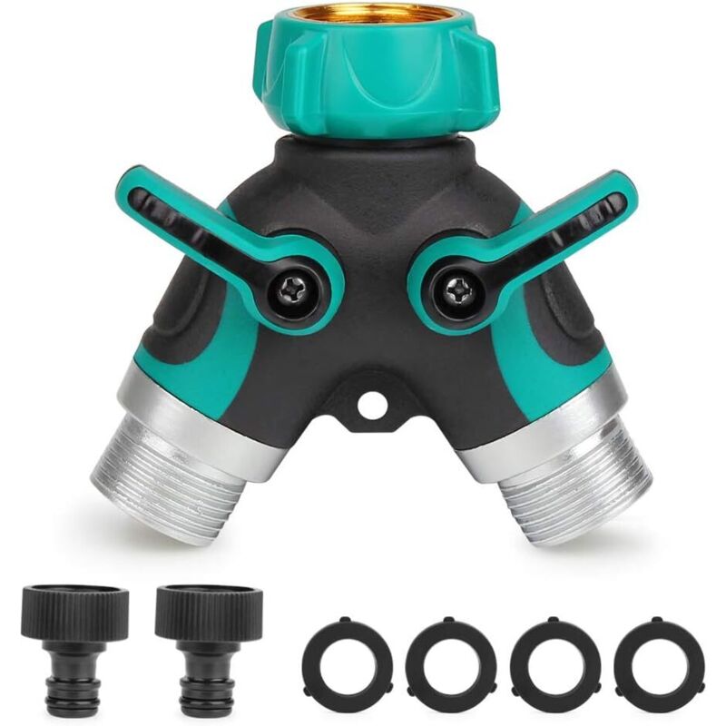 2-wege-y-verteiler Für 3/4-zoll-gartenschlauch, Mit 2 Ausgängen, 26,5-mm-ventilen, Regulierbarem Und Absperrbarem Wasserfluss, 2 Anschlüssen Und 4 Dichtungen.