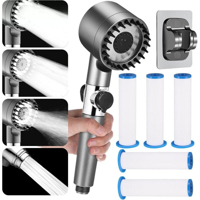 Gefilterte Dusche - Wassersparend - Hochdruckdusche - Wasser - Verstellbar - Mit 4 Strahlarten - Halterung Für 5 Filter