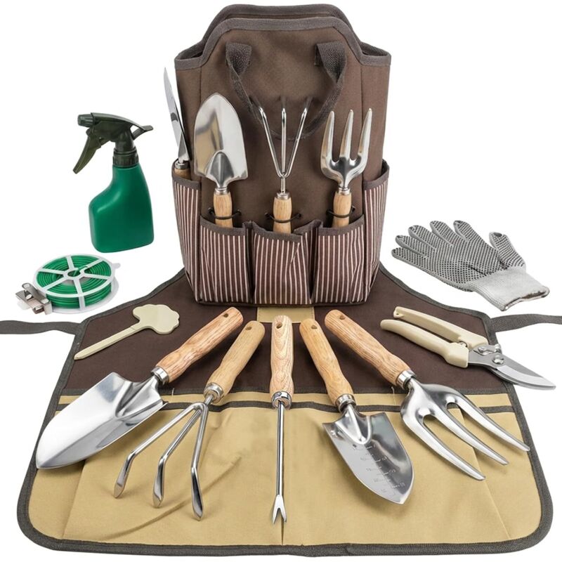 Dieses 12-teilige Gartenwerkzeug-set Ist Robust Und Langlebig, Mit Einem Körper Aus Edelstahl Und Holzgriffen, Was Es Zum Idealen Geschenk Für Gartenliebhaber Macht.